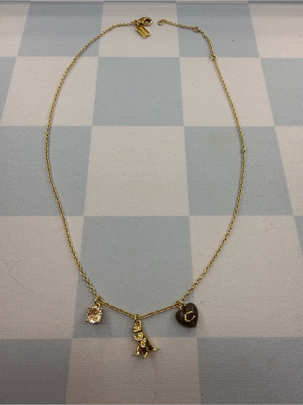 Coach Gold Tone Charm Necklace withHeart, Crystal & Rexy
